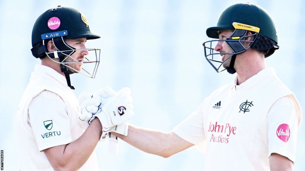 Joe Clarke (left) and Will Young shared an unbroken 392 for the third wicket