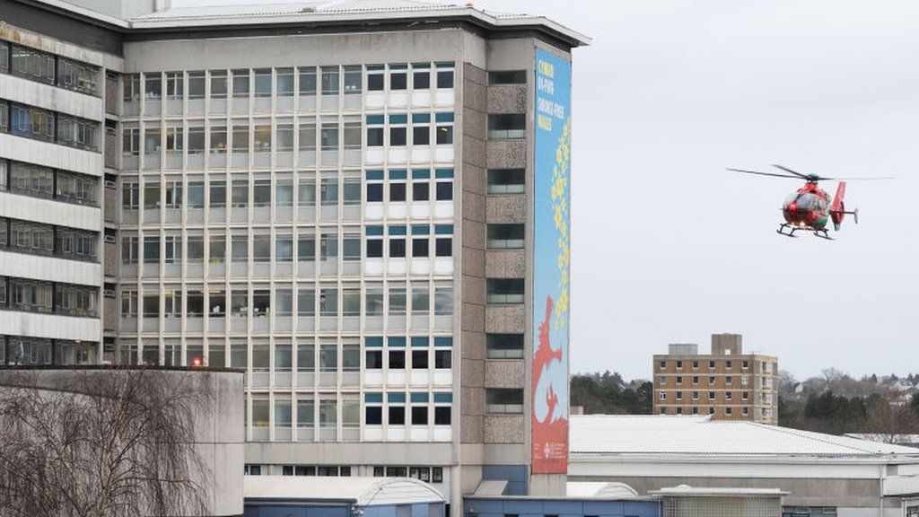 Air ambulance lands at University Hospital of Wales, Cardiff