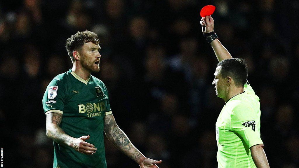 Dan Scarr is shown the red card