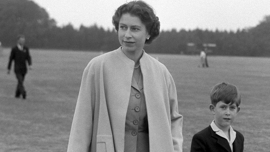 Black and white photo of the Queen and Prince Charles taken in 1953