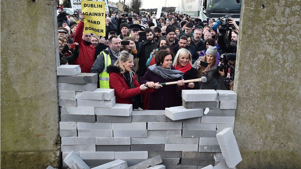 Sinn Fein politicians at a demonstration against hard border