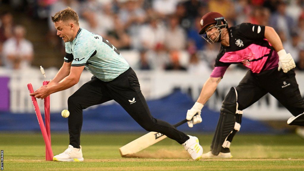 Sean Dickson (right) is run out in Somerset's defeat by Surrey