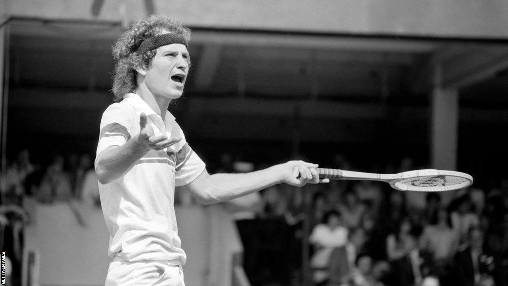 John McEnroe argues with umpire Edward James at Wimbledon, 1981.