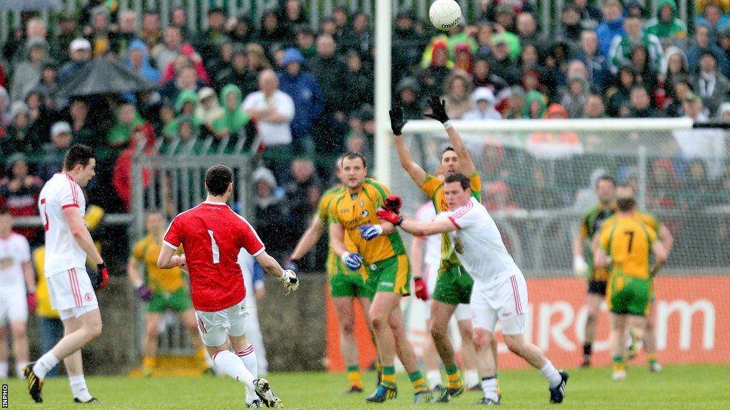 Tyrone goalkeeper Niall Morgan pointed only one of his six frees in the 2013 Ulster Football quarter-final at Ballybofey