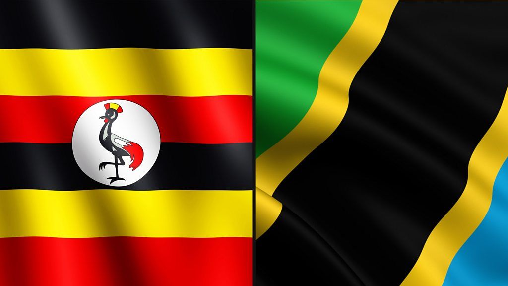 A composite image of the Ugandan and Tanzanian flags