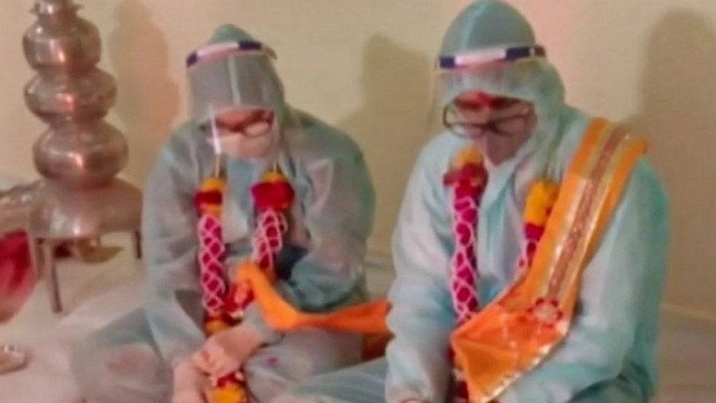 Wedding couple in PPE