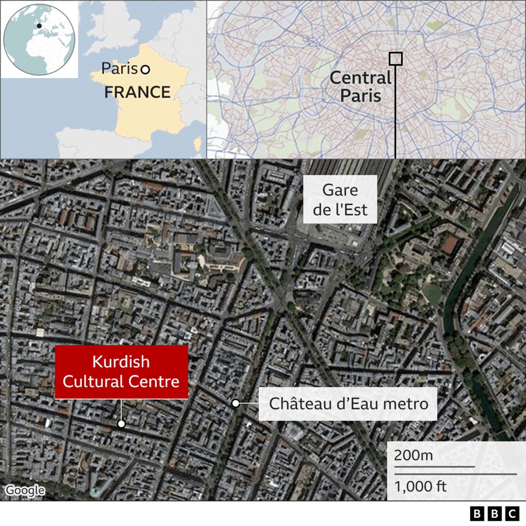 A map of the area where the shooting in Paris took place