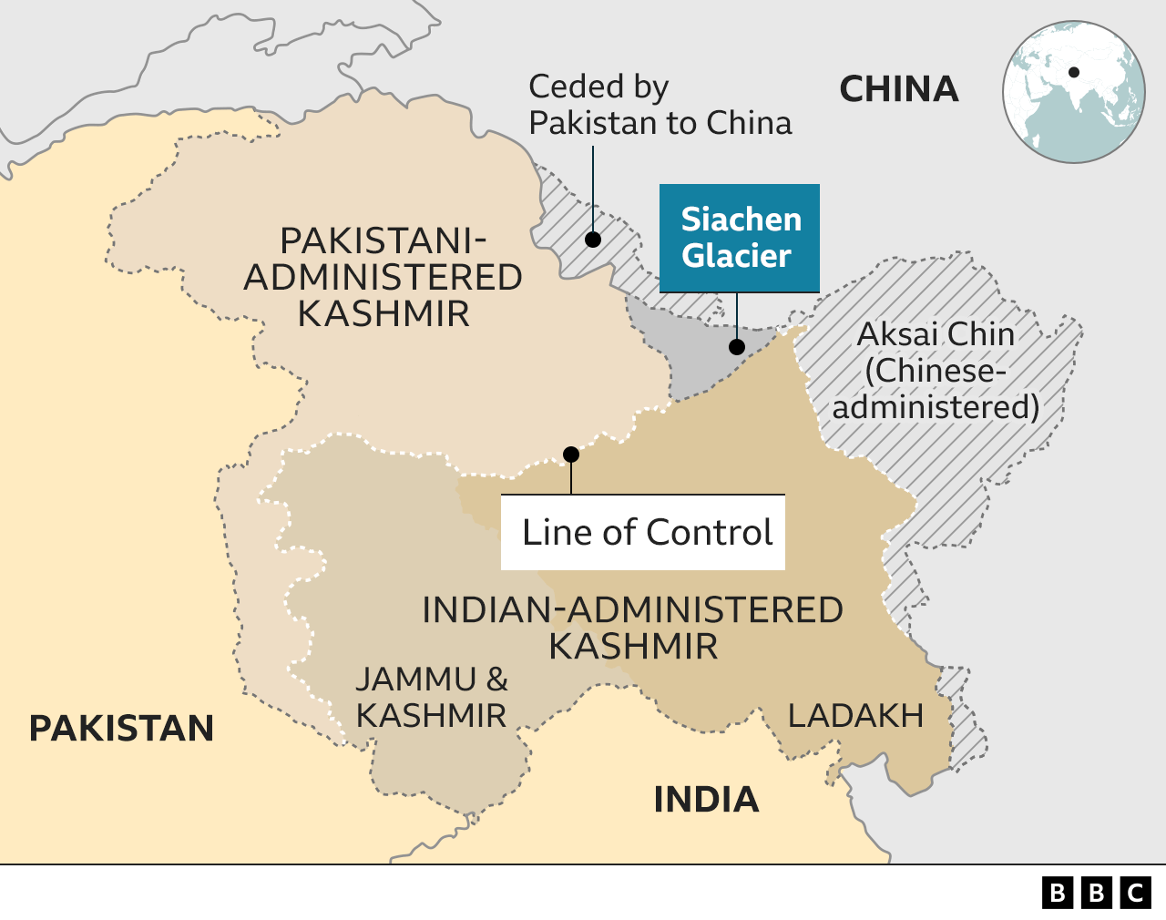 Map showing Siachen Glacier