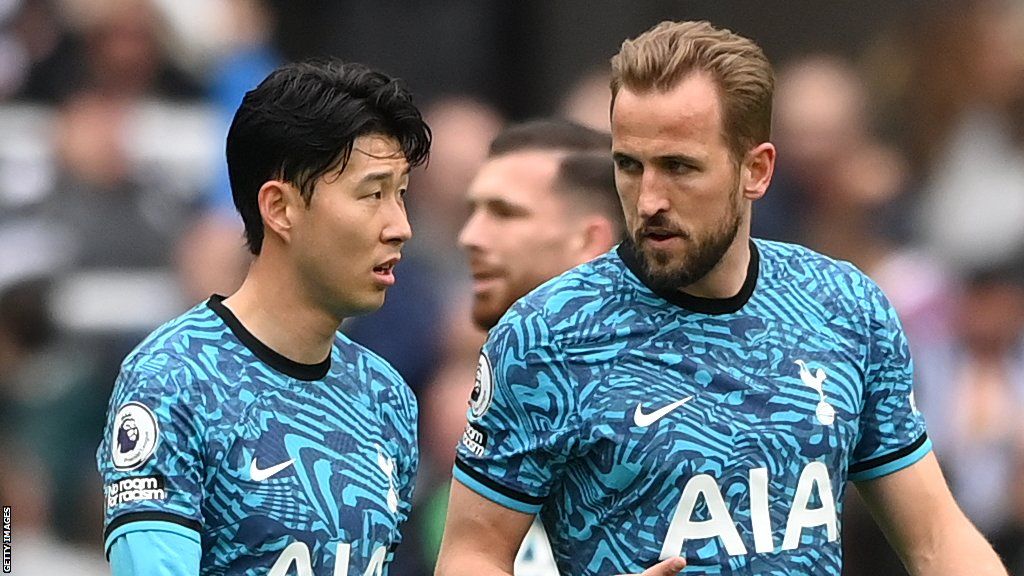Son Heung-min (left) in discussion with Harry Kane during a Spurs game