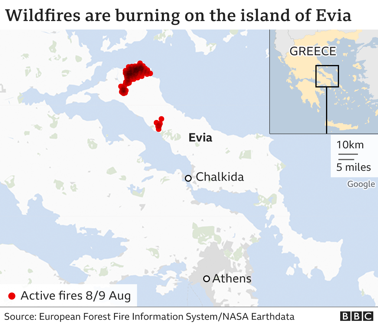 Map of Evia fires