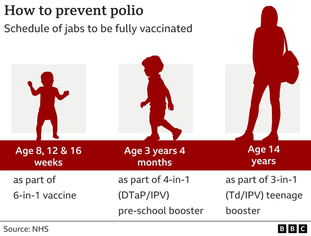 Schedule of jabs to be fully vaccinated: 8, 12 and 16 weeks old as part of the 6-in-1 vaccine;  3 years and 4 months old as part of the 4-in-1 (DTaP / IPV) pre-school booster;  14 years old as part of the 3-in-1 (Td / IPV) teenage booster