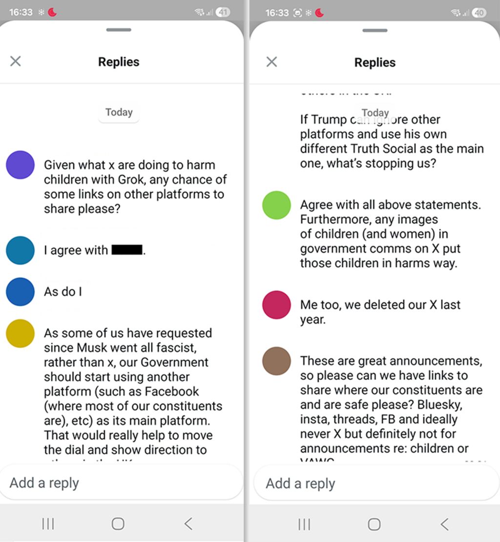 A mocked-up image of the leaked WhatsApp messages from Labour MPs, with identities redacted