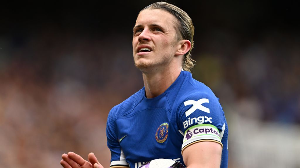 Conor Gallagher applauds fans during Chelsea's Premier League match with Bournemouth on 19 May 2024