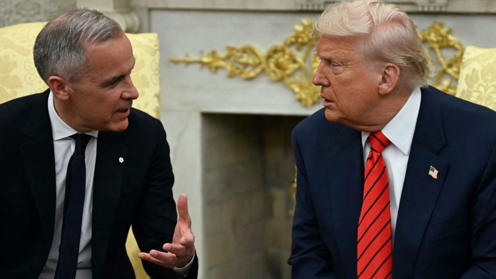 US President Donald Trump meets with Canadian Prime Minister Mark Carney in the Oval Office of the White House in Washington, DC, on May 6, 2025. 