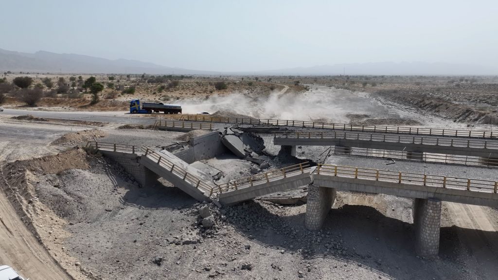 Images shared on Friday showed a damaged bridge in Iran's southern Hormozgan province.