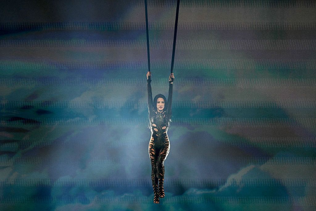 Polish star Justyna Steczkowska floated above the stage during her performance