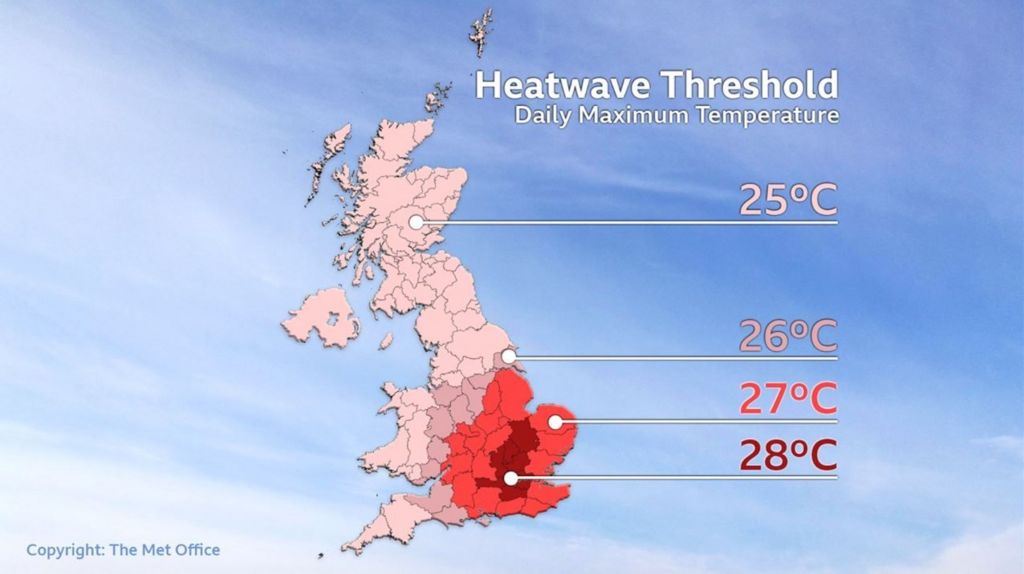 Map showing different temperatures in the UK on Tuesday