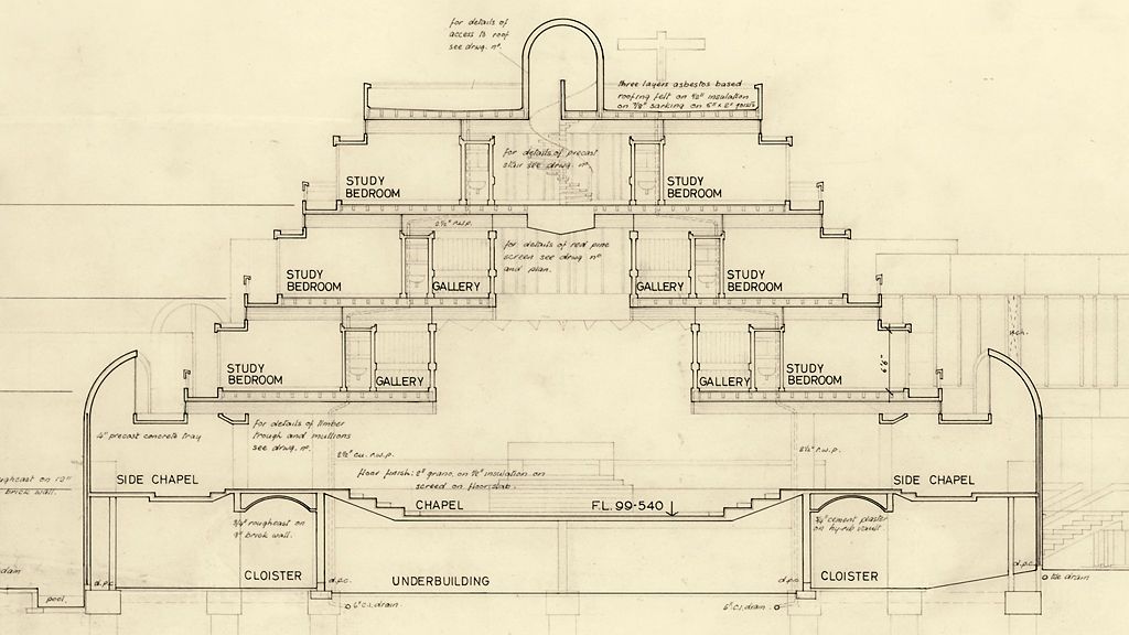 Section drawing of main block at St Peter's College - 1961