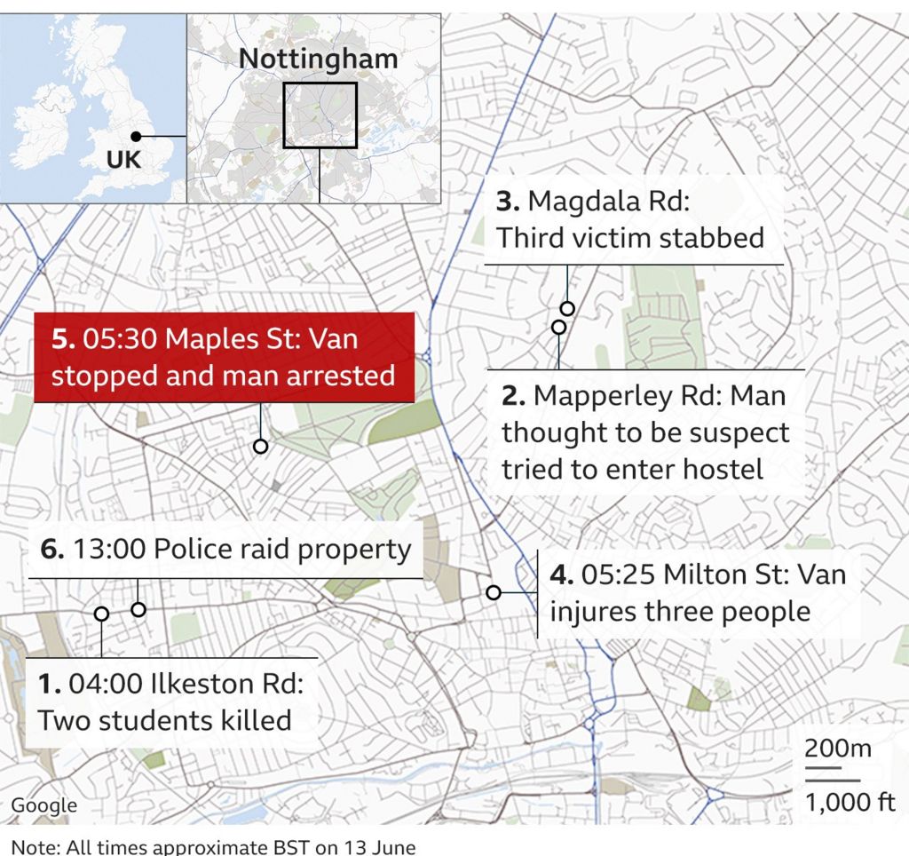 Map of Nottingham attacks