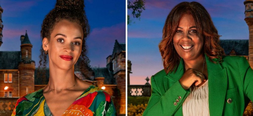 Roxy and Judy standing in front of Ardross Castle on The Traitors