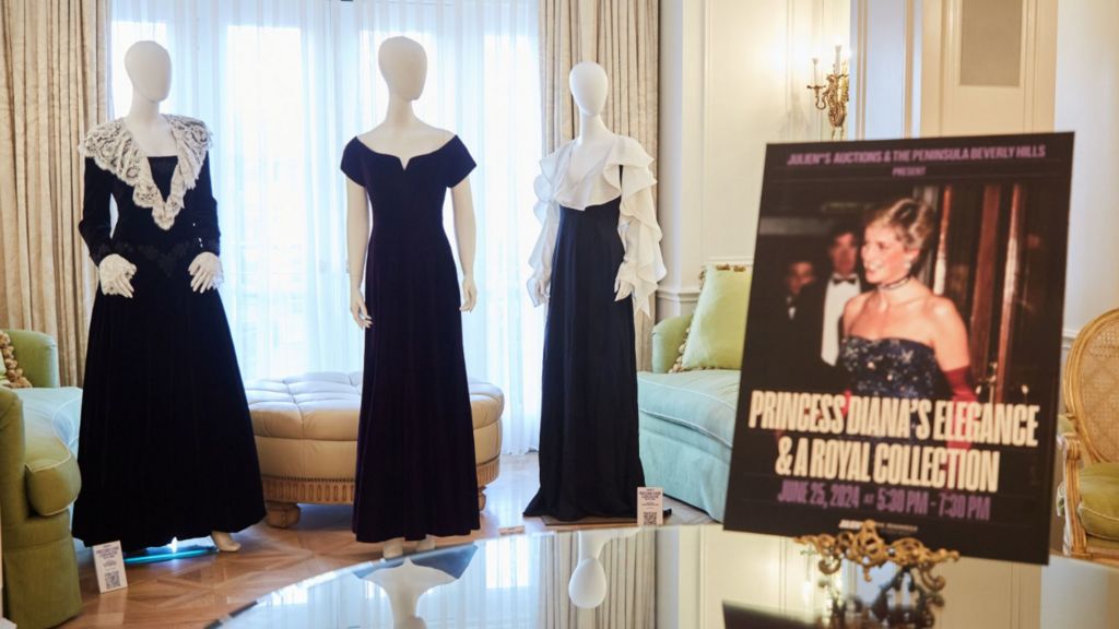 A collection of gowns featured in Princess Diana's Elegance & A Royal Collection 