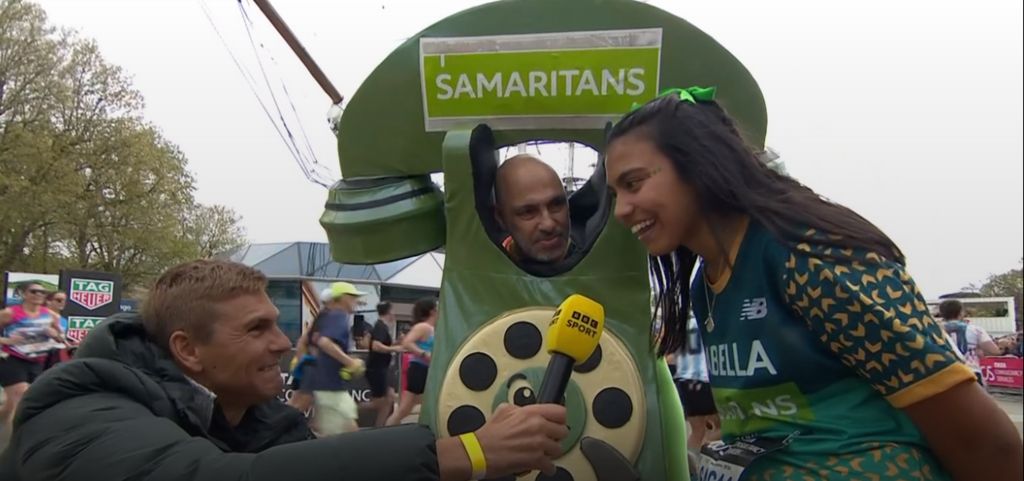Dave and Isabella Lock speak to the BBC during the marathon