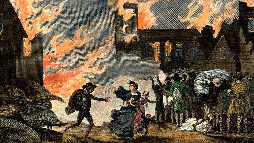 Depiction of the Great Fire of London, 1666
