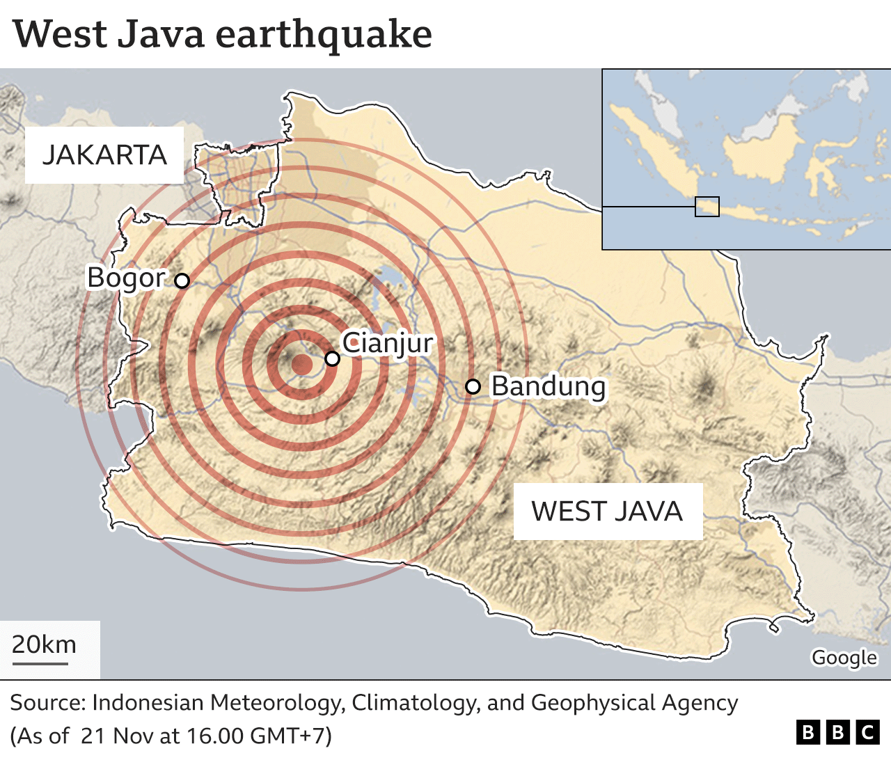 Map showing location of earthquake in Indonesia