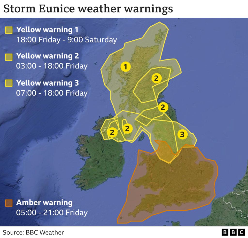 Storm Eunice Record Wind Gust Amid Disruption Bbc News