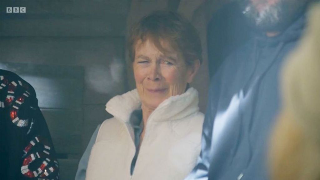 Celia Imrie farting and pulling a face on Celebrity Traitors