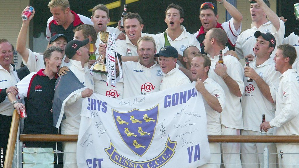 Sussex celebrate winning the County Championship in 2003