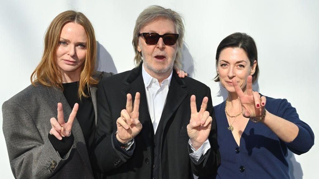 Stella McCartney, Sir Paul McCartney and Mary McCartney attend the Stella McCartney Winter 2024 show during Paris Fashion Week on March 04, 2024 in Paris, France