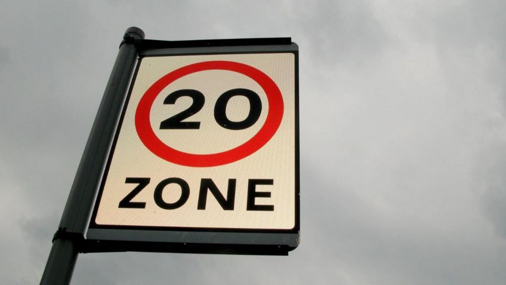 A 20mph zone sign 