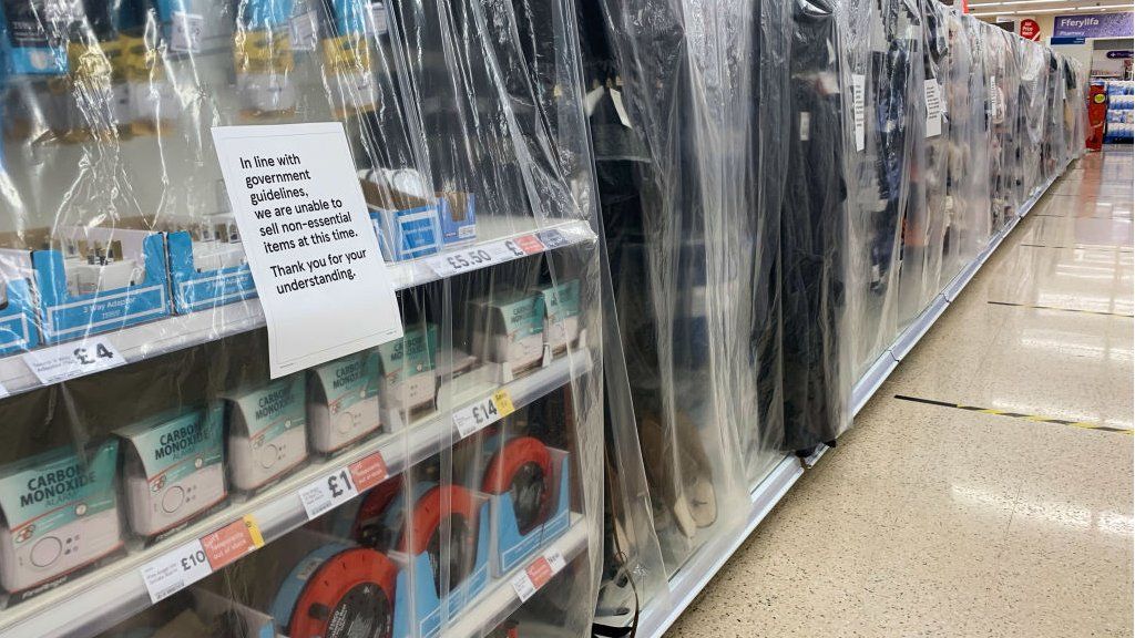 supermarket shelves covered in plastic