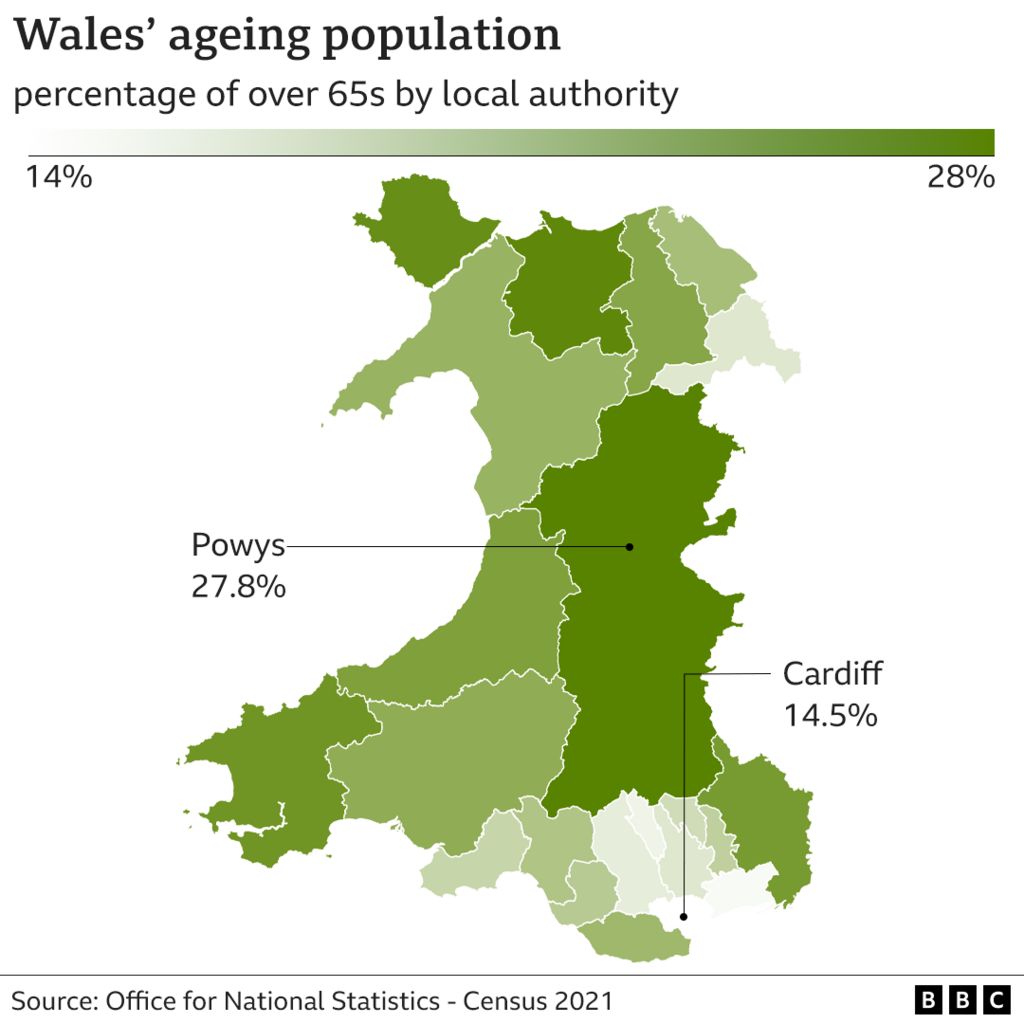 Ageing population by local authority map