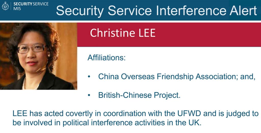 Excerpt from the MI5 alert about Christine Lee
