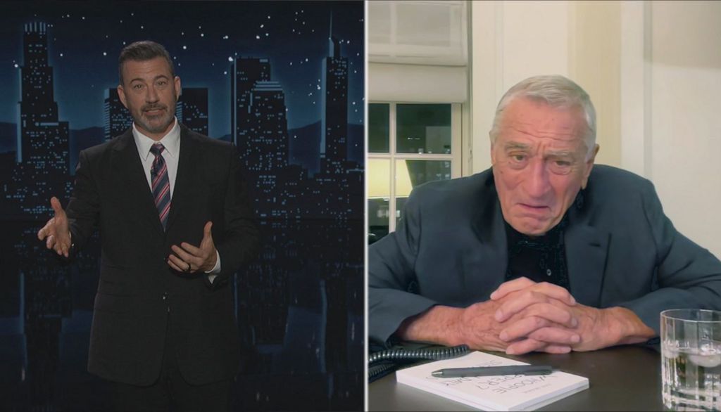 Jimmy Kimmel in a split-screen with Robert De Niro