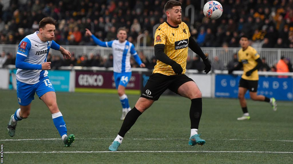 Sam Bone in action for Maidstone United against Barrow in the FA Cup