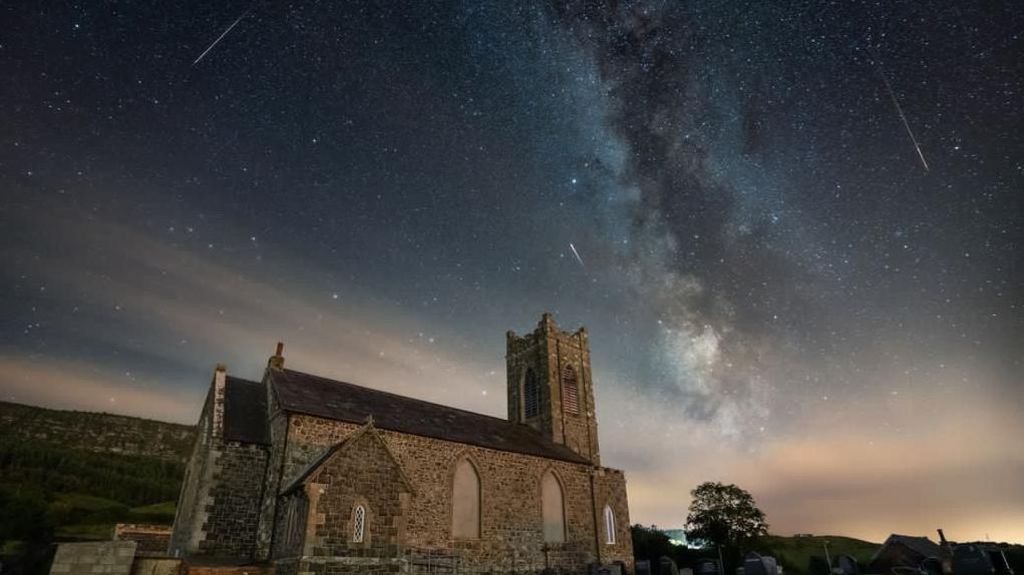 Shooting stars over a church in Limavady