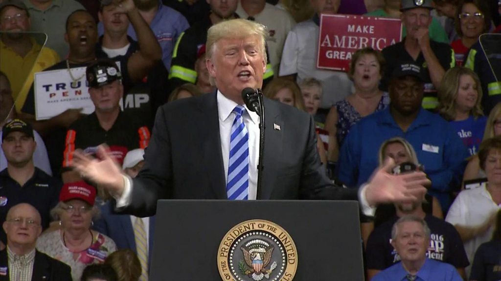 President Trump addressing the rally in Virginia