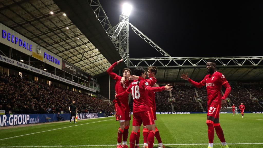 Liverpool celebrate at Deepdale