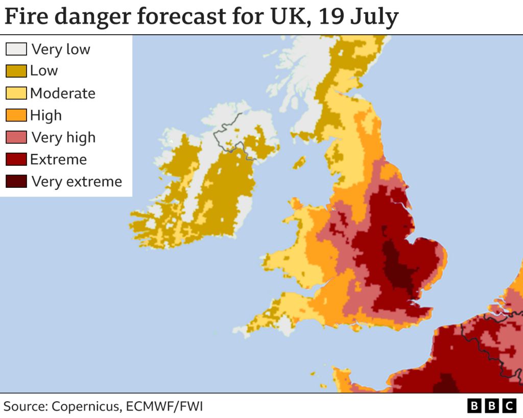 Map showing fire risk in the UK