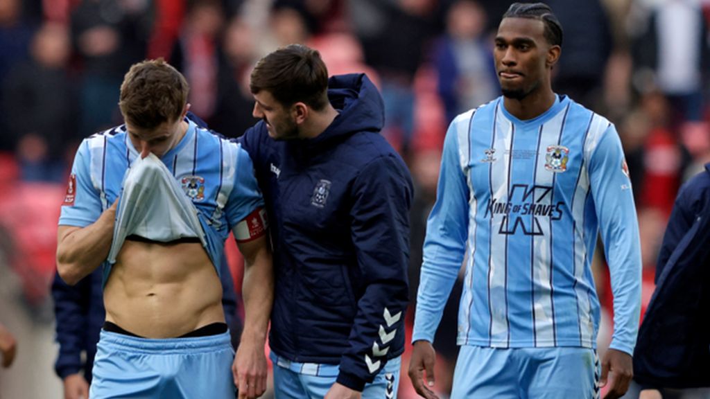 Coventry's players react after losing the FA Cup semi-final to Manchester United