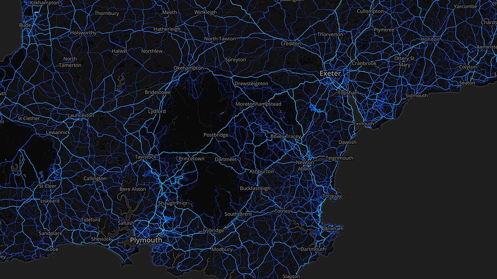 Devon - cycling routes (by Strava users 2015)