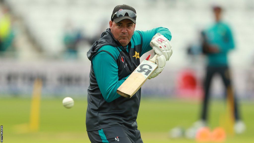 Mickey Arthur bats during a training session during his time as Pakistan coach