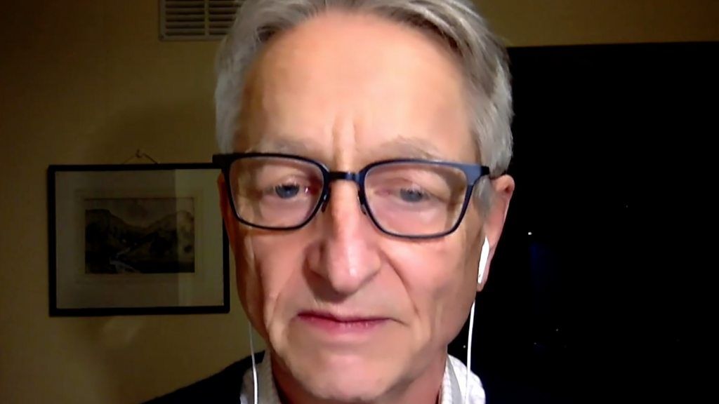 Close up of Geoffrey Hinton on a zoom call