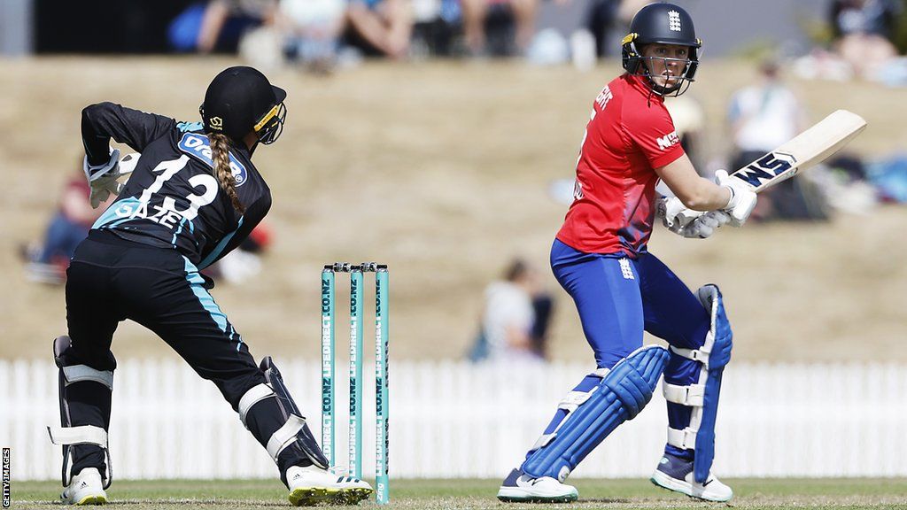 England captain Heather Knight plays a shot in the second T20 against New Zealand