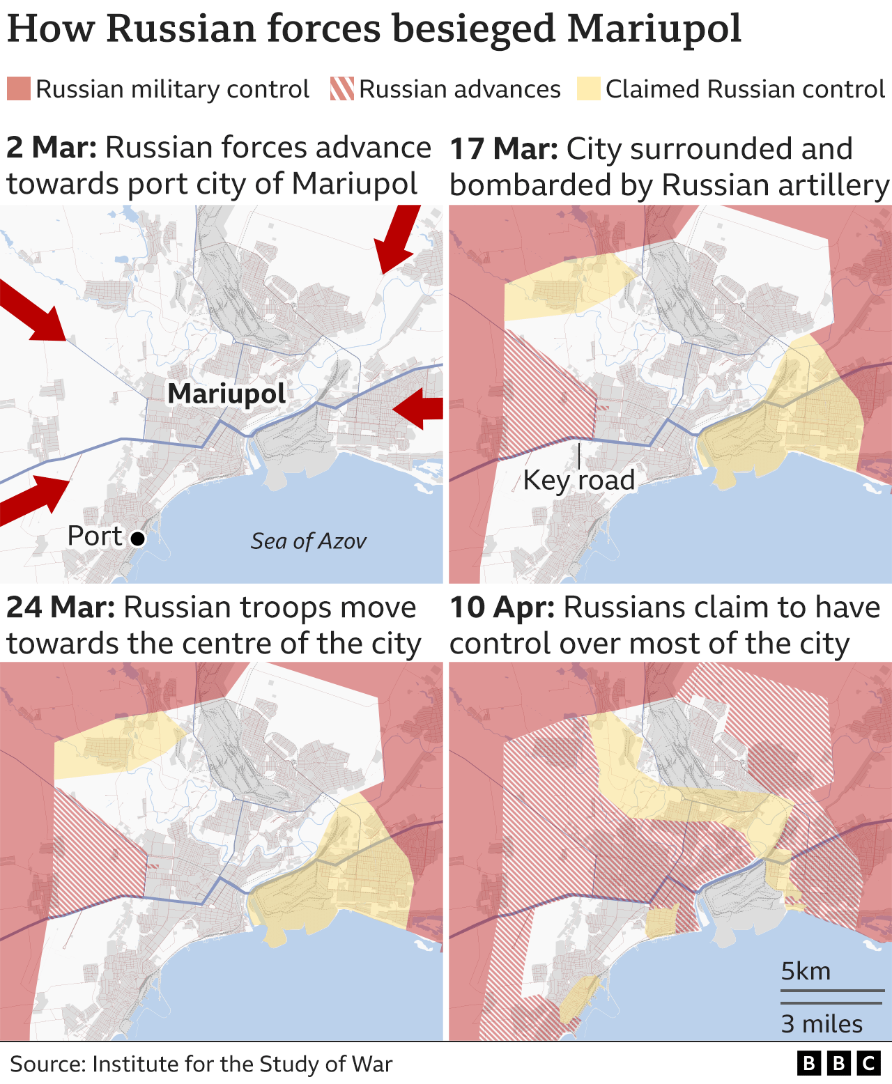 Map showing Russian advances in Mariupol