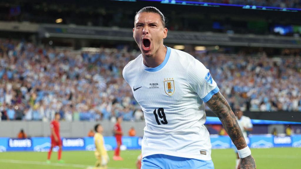 Darwin Nunez celebrates a Uruguay goal