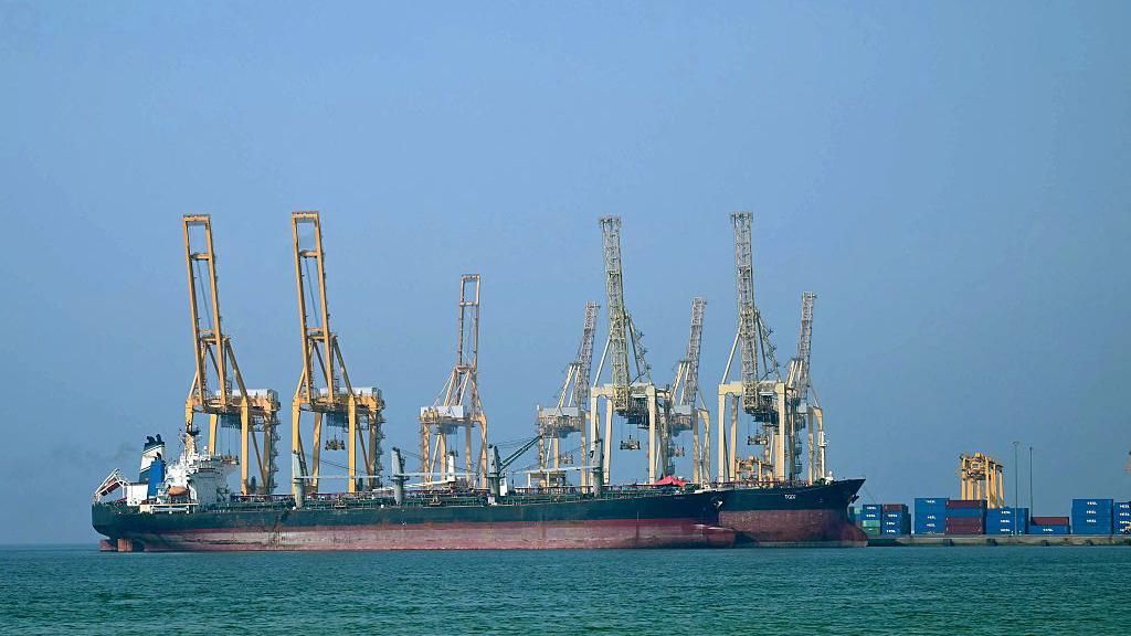 Tankers are seen at the Khor Fakkan Container Terminal, the only natural deep-sea port in the region and one of the major container ports in the Sharjah Emirate, along the Strait of Hormuz, a waterway through which one-fifth of global oil output passes on June 23, 2025.